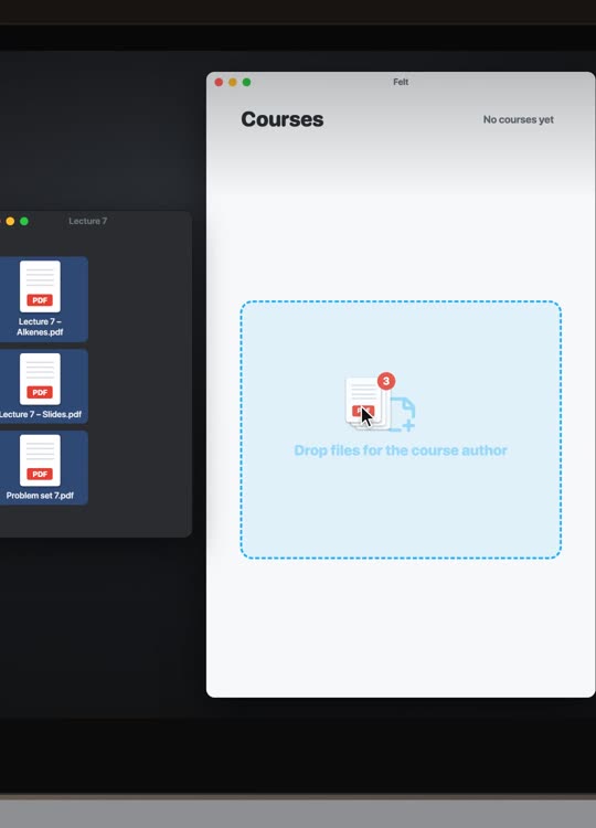 Felt on Mac: lecture PDFs dragged onto the course author